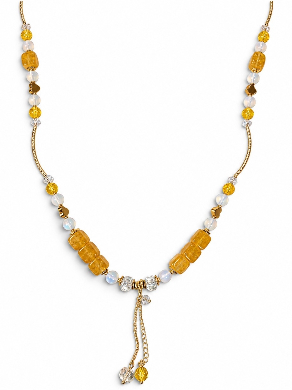 Citrine & Opalite Necklace with Chain Drops — 25 Inches